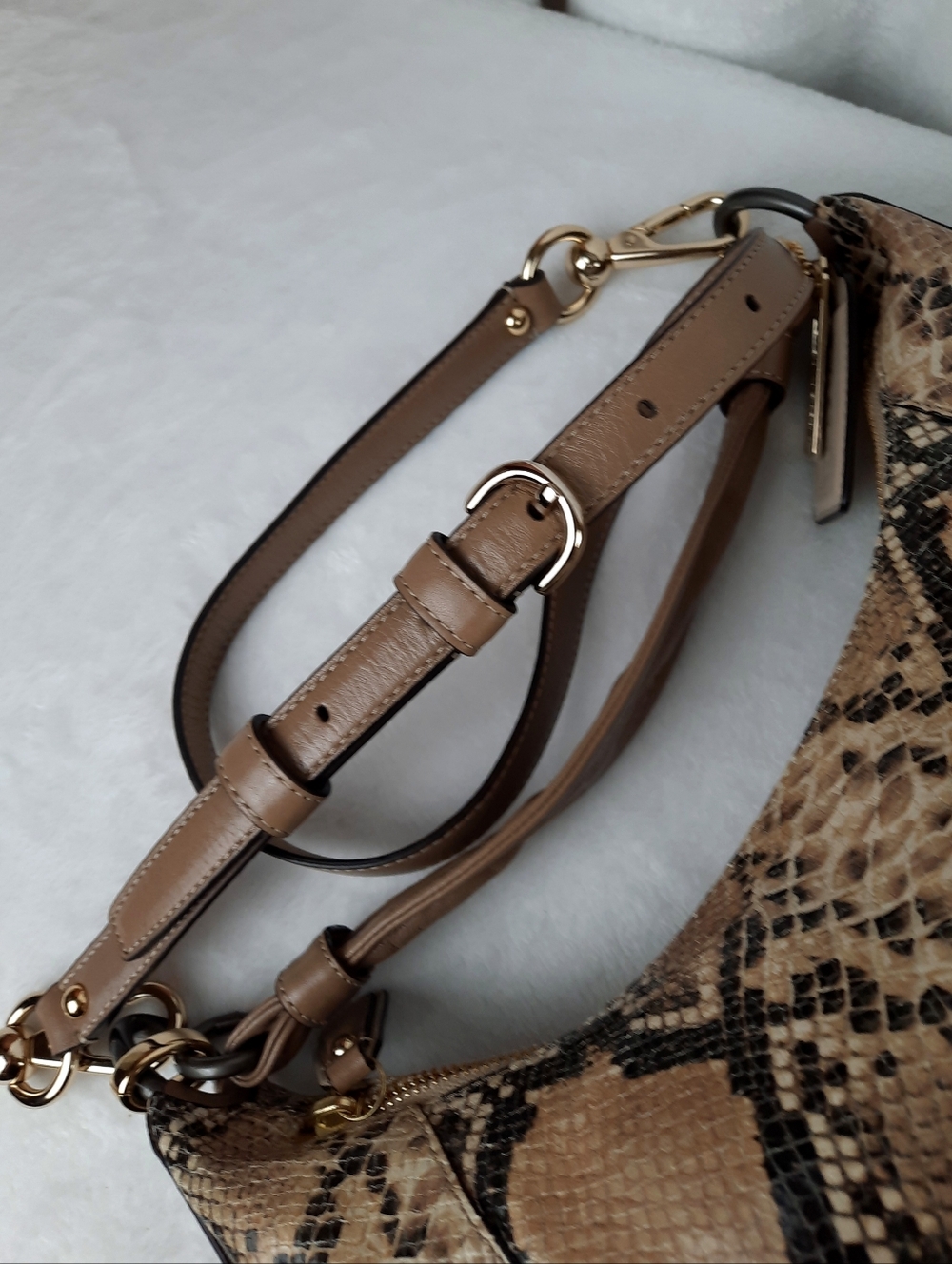 Coach Kristen Snakeskin Shoulder Bag - Tan and Black - Picture 8 of 16